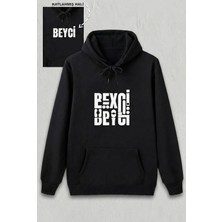 Velmora Fashion Sevgililer Günü Özel Kapüşonlu Beyci Baskılı Oversize Sweatshirt - Siyah