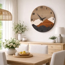 Aswood Modern Rustik Dağ Motifli 50  cm  Dekoratif Ahşap Renkli   Duvar Saati