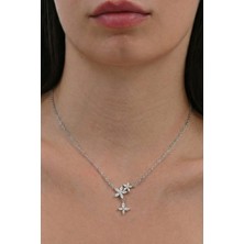 Söğütlü Silver 925 Ayar Gümüş Kolye Rodyumlu Üçlü Lotus Çiçek Tasarım Kadın Kolye - Işıltılı Zirkon Taşlı Kolye SGTL13261RODAJ