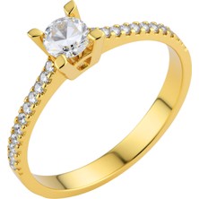 Hakan Mücevherat Kenarları Taşlı 14 Ayar Altın tektaş Yüzük 