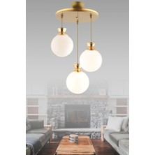 Normadia Şık Gold Yaldızlı 3'lü Tepsi Seti, Modern Yuvarlak Cam Aydınlatma