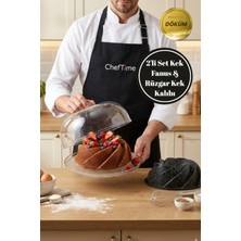 ChefTime 2'li Set Kek Cam Fanus & Siyah Rüzgar Kalıbı