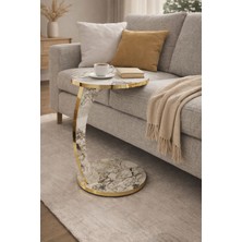 İntergo Preo Premium Tekerlekli Yan Sehpa | Gold Dekoratif C Sehpa