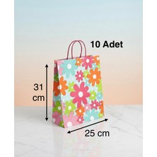 e ERTA Çiçek Desenli Kraft Çanta 25X31 cm -10 Adet- Hediye Poşeti , Hediye Paketi Kraft Kağıt Çanta