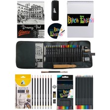 Eskiz Defteri A5 120 gr 50 Yp Cilt Tonları Boya Kalemi 12 Renk Cepli Siyah Kalemlik 24 Bölmeli Set