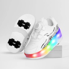 Nils Kız&erkek Çocuk Patenli, Işıklı Rahat Beyaz Spor ve Günlük Ayakkabı&sneaker | Yeni Model Tarz Patenli Kaykay Ayakkabı