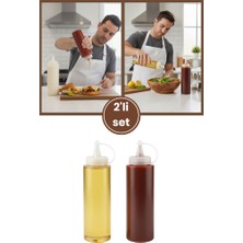 Flora Kapaklı Şeffaf Yağdanlık ve Sosluk 2’li Set, Yağ Sirke Ketçap Mayonez Çikolata Şişesi 700 ml 2 Adet