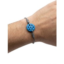 Söğütlü Silver 925 Ayar Gümüş Erkek Bileklik Süryani Boncuğu Mavi Taşlı 7 Delikli Kazaziye Örgü Erkek Bileklik - El Işçiliği Otantik Tasarım SGTL13258SIYAH