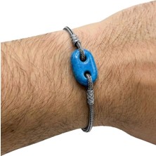 Söğütlü Silver 925 Ayar Gümüş Erkek Bileklik Süryani Boncuğu Mavi Taşlı 2 Delikli Kazaziye Örgü Erkek Bileklik - El Işçiliği Otantik Tasarım SGTL13259SIYAH