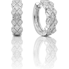 Söğütlü Silver 925 Ayar Gümüş Küpe Baklava Desenli Zirkon Taşlı Halka Küpe - Lüks Tasarım Halka SGTL13262RODAJ