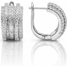 Söğütlü Silver 925 Ayar Gümüş Küpe Lüks Tasarım Sıralı Taşlı Halka Model J Küpe SGTL13263RODAJ