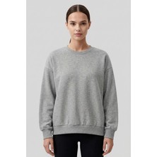 Tommy Life Gri Melanj Basic O Yaka Oversize Kadın Sweatshirt - 97053