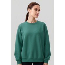 Tommy Life Deniz Yeşili Basic O Yaka Oversize Kadın Sweatshirt - 97053