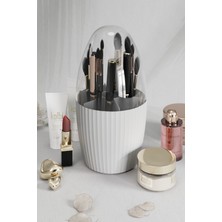 Fesya Home Fanus 7 Bölmeli Makyaj Organizeri Çok Amaçlı Fanus Kapaklı Düzenleyici Beyaz