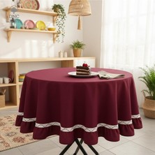 DNC Hometex Premium Keten Bordo Yuvarlak Fırfırlı Özel Seri Masa Örtüsü