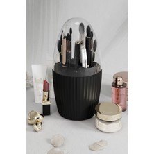 Fesya Home Fanus 7 Bölmeli Makyaj Organizeri Çok Amaçlı Fanus Kapaklı Düzenleyici Siyah