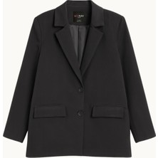 Mixray 4786 Kadın Oversize Kruvaze Blazer Ceket Siyah