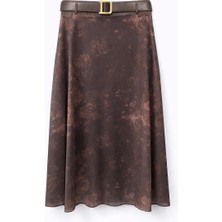 Mixray 2050 Kadın Astarlı Desenli Kemerli Tül Etek Kahve