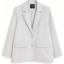 Mixray 4786 Kadın Oversize Kruvaze Blazer Ceket Gri
