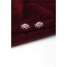 By Barun Nazar Boncuğu Küpe Mavi Göz Zirkon Taşlı 925 Ayar Gümüş Küpe