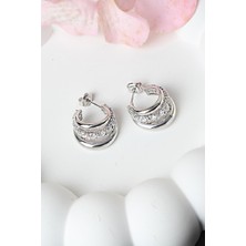 By Barun Halka Küpe Beyaz Silver Zirkon Taşlı 925 Ayar Gümüş Küpe