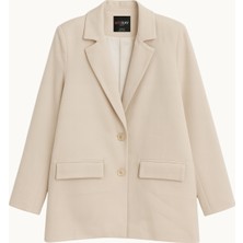 Mixray 4786 Kadın Oversize Kruvaze Blazer Ceket Taş