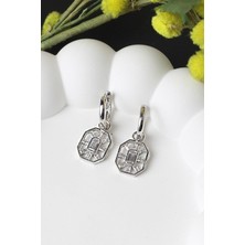 By Barun Halka Küpe Baget Beyaz Silver Zirkon Taşlı 925 Ayar Gümüş Küpe