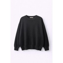 Mixray 7021 Kadın Bisiklet Yaka Oversize Basic Premium Triko Kazak Siyah