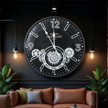 Mercansa Çarklı Duvar Saati Gümüş Detaylı 59 cm