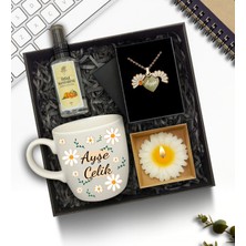 As Gift Kişiye Özel Beyaz Kupa & Çiçek Temalı Kolye & Kolonya & Mum Hediye Seti