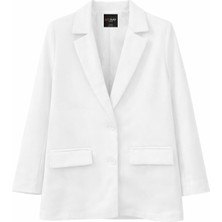 Mixray 4786 Kadın Oversize Kruvaze Blazer Ceket Beyaz