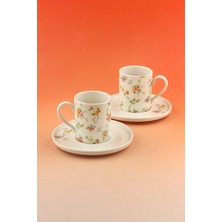 Bursa Porselen Dekor Mine Çiçeği Iki Kişilik Porselen Kahve Fincan Takımı