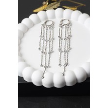 By Barun Zincir Küpe Sallantılı Zirkon Taşlı 925 Ayar Gümüş Küpe