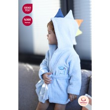 Bebekevi %100 Pamuk Oeko-Tex® Sertifikalı Dinozor Desenli Mavi Mini Bebek Bornoz ve Terlik Seti 6-12 Ay 1 Yaş Bornoz