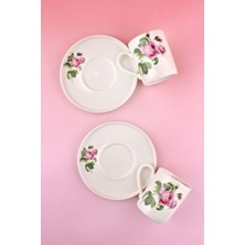 Bursa Porselen Dekor Pink Rose Iki Kişilik Porselen Kahve Fincan Takımı