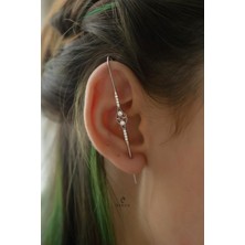 By Barun Ikili Kalp Baston Kıkırdak Yuvarlak Taşlı 925 Ayar Gümüş Küpe