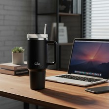 Any Morning Vaha 1200 ml Üç Kademe Çevirmeli Kapaklı Çift Katman Çelik Termos Mug Siyah