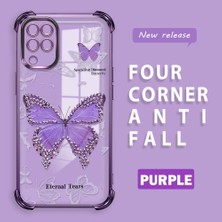 HONTINGA Samsung Galaxy M12 ile Uyumlu Şeffaf Kılıfı Düşüme Önleyici Basitlik Anti Düşme Kamera Korumali Kelebek Desen Yumuşak Silikon Telefon Kılıfı Kadın ve Erkek Için Uygundur K3-0205