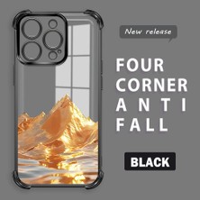 HONTINGA iPhone 16 Pro ile Uyumlu Şeffaf Kılıfı Düşüme Önleyici Basitlik Anti Düşme Kamera Korumali Altın Dağ Desen Yumuşak Silikon Telefon Kılıfı Kadın ve Erkek Için Uygundur K3-0204