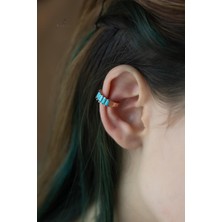 By Barun Baget Model Siyah Taşlı Yuvarlak 925 Ayar Kalın Kıkırdak Küpe-Earcuff