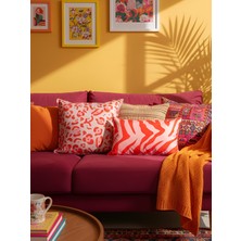 Rahan Design Leopar - Zebra Çizgi Desenli Pembe - Kırmızı Süet Çift Taraflı 2li Kırlent Kılıfı Seti- 43X43CM - 30X50CM