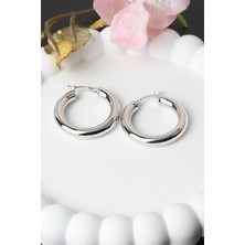 By Barun Halka Küpe Kalın Bombeli Silver Beyaz 925 Ayar Gümüş Küpe