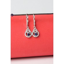 By Barun Yuvarlak Küpe Safir Taşlı 925 Ayar Gümüş Zirkon Taşlı Küpe