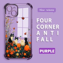HONTINGA iPhone 15 Plus ile Uyumlu Şeffaf Kılıfı Düşüme Önleyici Basitlik Anti Düşme Kamera Korumali Kedi Desen Yumuşak Silikon Telefon Kılıfı Kadın ve Erkek Için Uygundur K3-0207