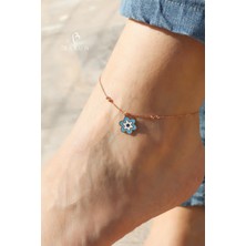 By Barun Halhal Kadın Rose 925 Ayar Gümüş Çicek Mavi Mineli Halhal