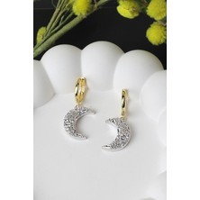 By Barun Ay Küpe Zirkon Baget Taşlı 925 Ayar Gümüş Küpe