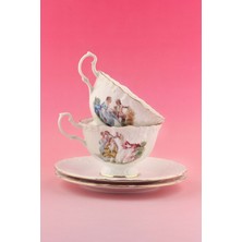 Bursa Porselen Dekor Markis Altın Yaldızlı 2 Kişilik Çay Fincan Takımı