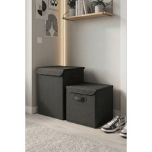 HomyJRs Homyjr’s 2’li Kapaklı Kumaş Saklama Kutusu Seti (Büyük + Küçük) Dolap Içi Organizer - Antrasit