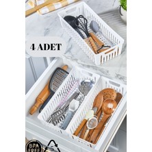 Pazarika 4'lü Beyaz Set Modüler Kaşıklık ve Kepçelik Çekmece Içi Düzenleyici Mutfak Organizer