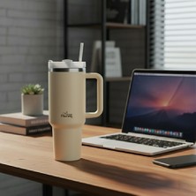 Any Morning Vaha 1200 ml Üç Kademe Çevirmeli Kapaklı Çift Katman Çelik Termos Mug Krem